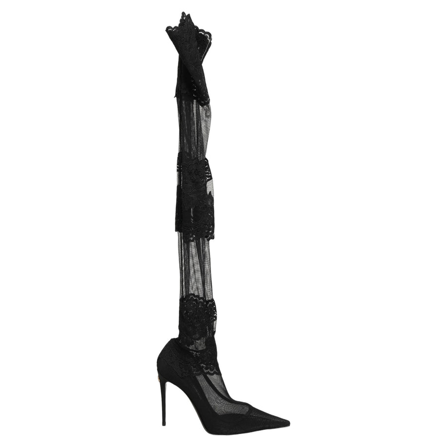 Black Over The Knee Sock Pumps Boots Shoes Nylon Viscose Elastane