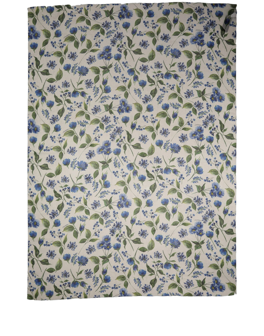 White Blue Floral Polyester Stole Scarf White