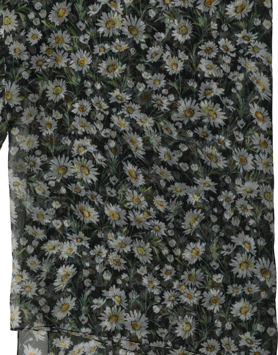 Black Silk Daisy Chiffon Long Stole Scarf And White