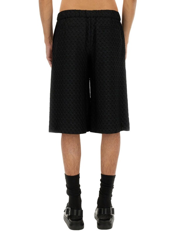 Skull Jacquard Pattern Shorts Black Viscose