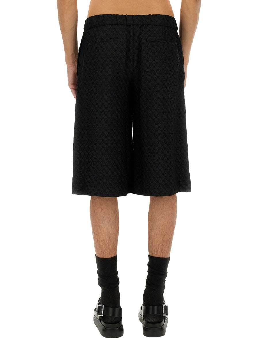 Skull Jacquard Pattern Shorts Black Viscose