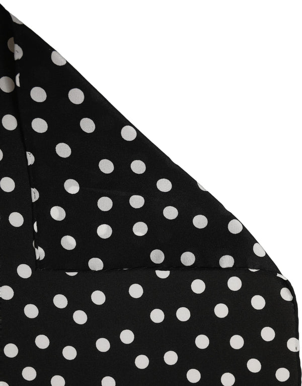 Black White Polka Dot Square Foulard Scarf And Silk