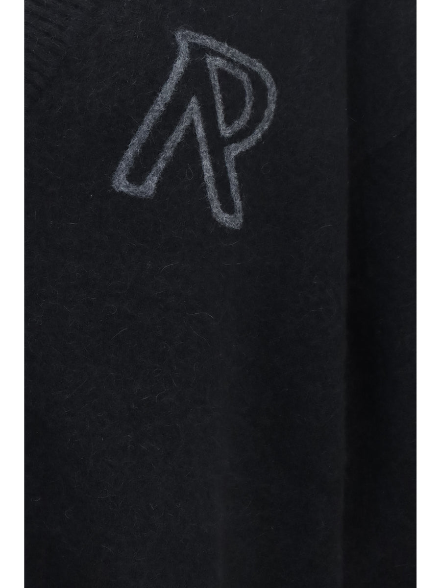 Cardigan Buttoned V-Neck Black Alpaca (vicugna Pacos)