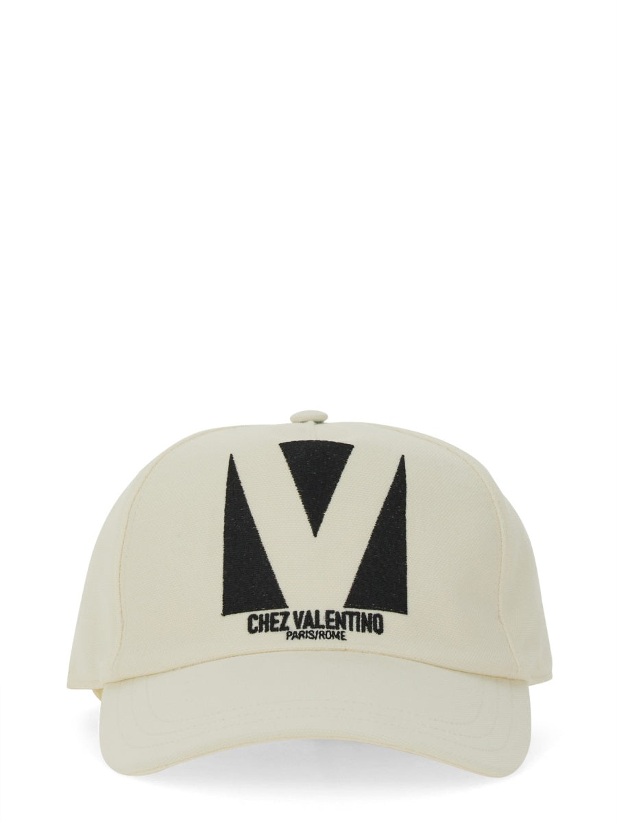 Chez Valentino Embroidered Baseball Cap White Cotton Hat
