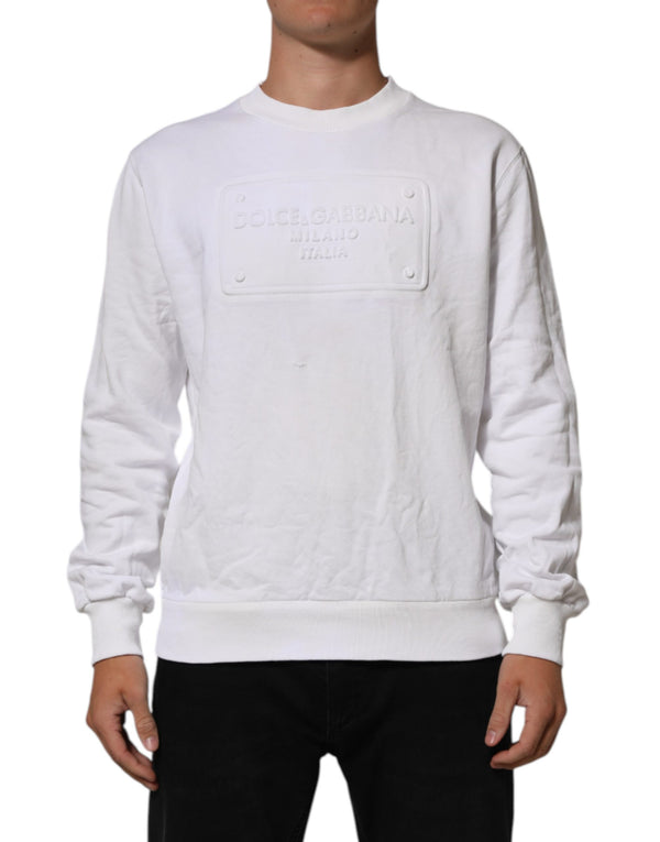 White Logo Embossed Cotton Sweatshirt Sweater Clothing
