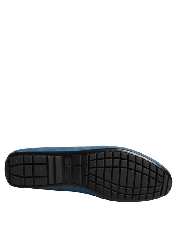 Blue Calfskin Leather Driver Loafers Shoes Calf