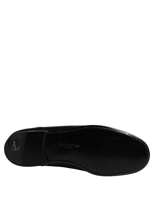 Black Leather Logo Plaque Loafers Men Shoes Calf