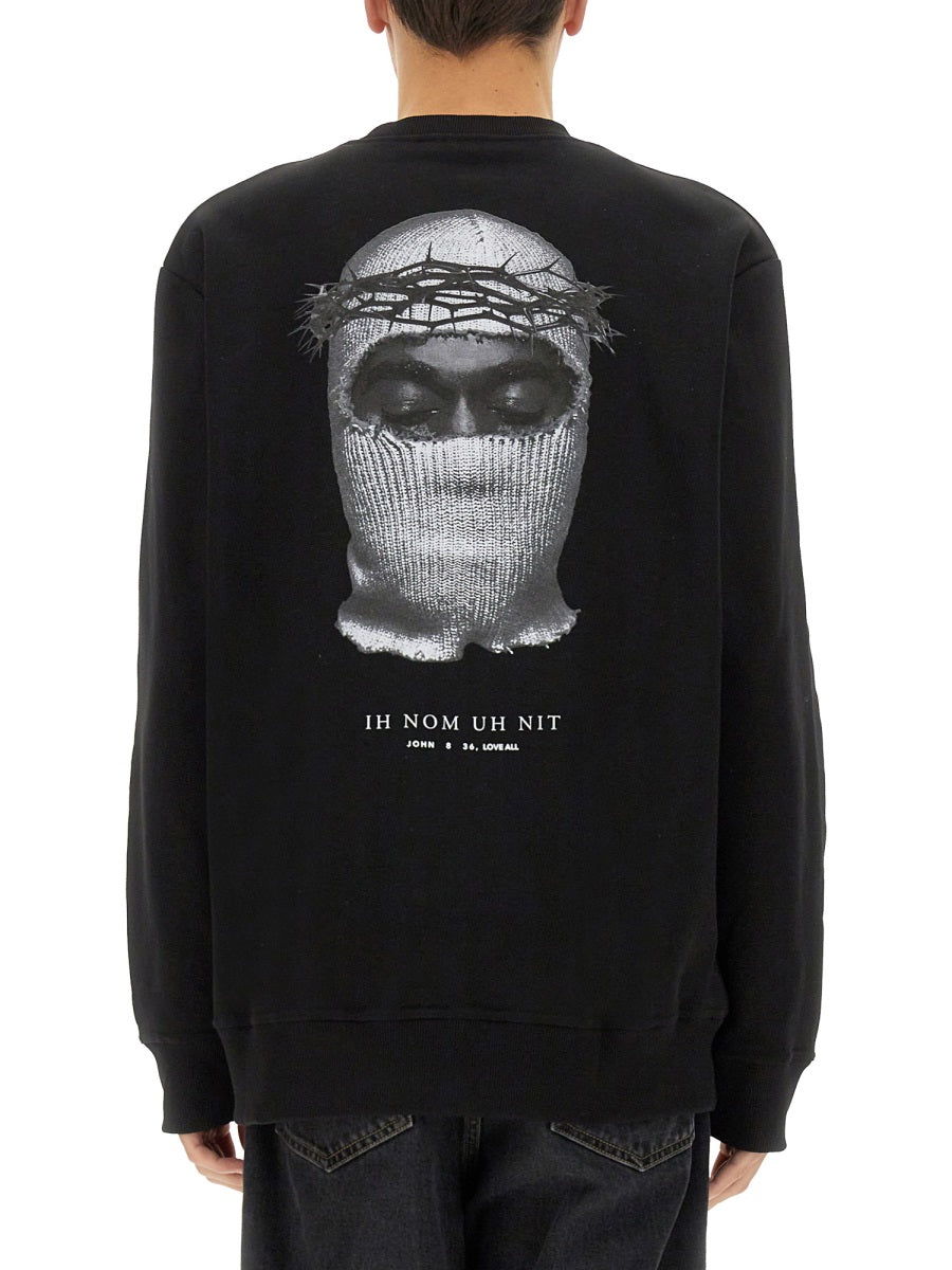 Crown Mask Print Sweatshirt Black Cotton Sweatshirts