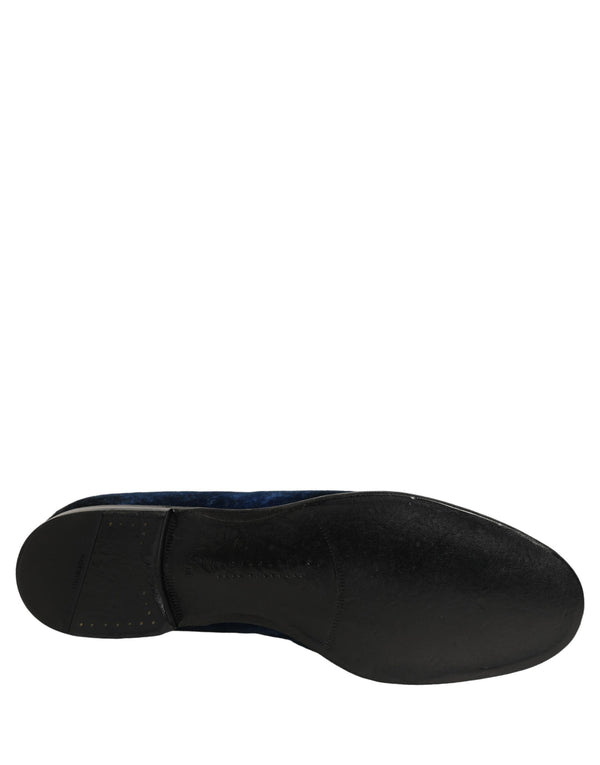 Blue Suede Slip On Men Slippers Loafers Shoes Leather