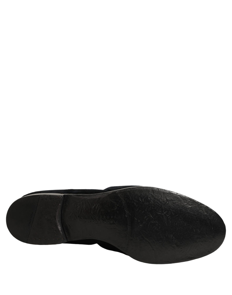 Black Suede Slip On Slippers Loafers Shoes Leather