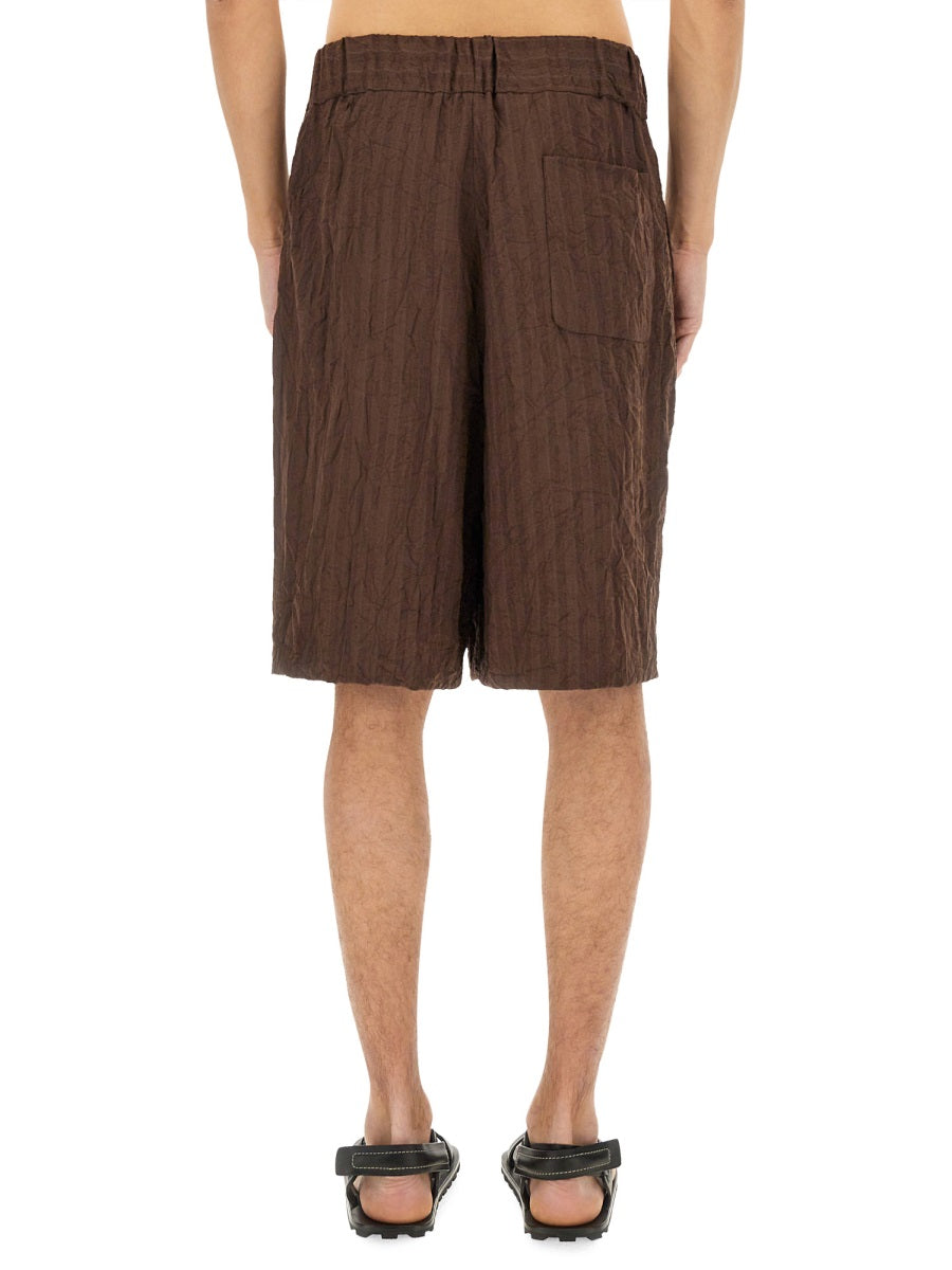 Brown Pleated Shorts Polyester