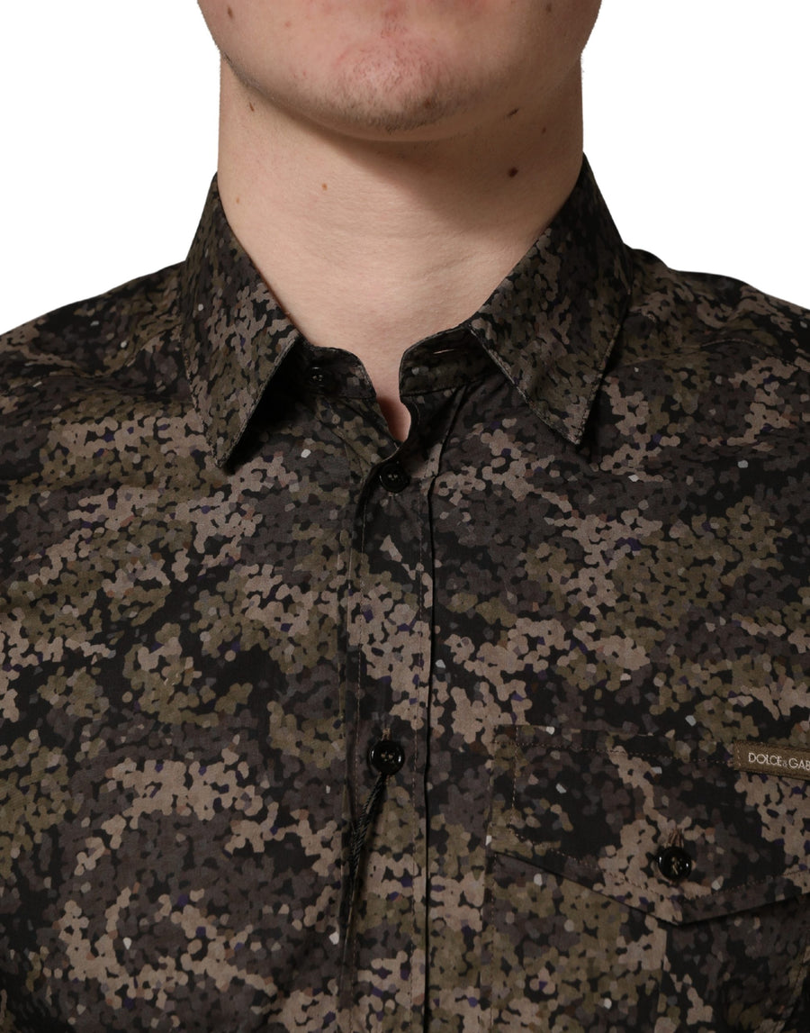 Brown Camouflage Long Sleeve Men Dress Shirt Cotton