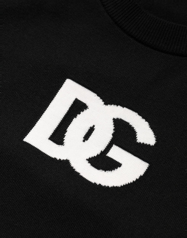 Black Wool Dg Logo Men Crew Neck Sweater Virgin Polyester Clothing