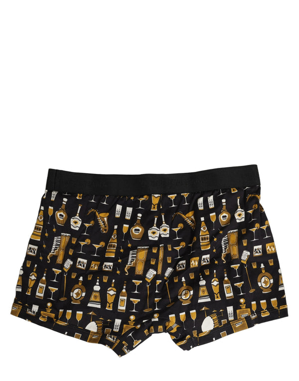 Black Cocktail Print Regular Boxer Underwear With Cotton Clothing