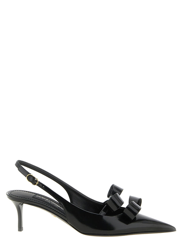 Black Calfskin Mid Heel Pumps