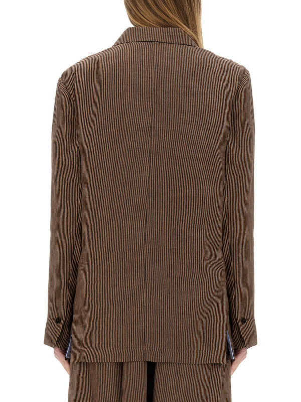 Micro Stripes Blazer Brown Linen Jacket