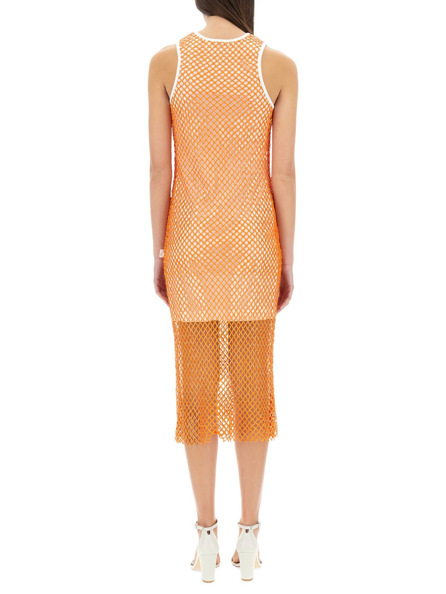 Mesh And Sequin Dress Orange Polyester