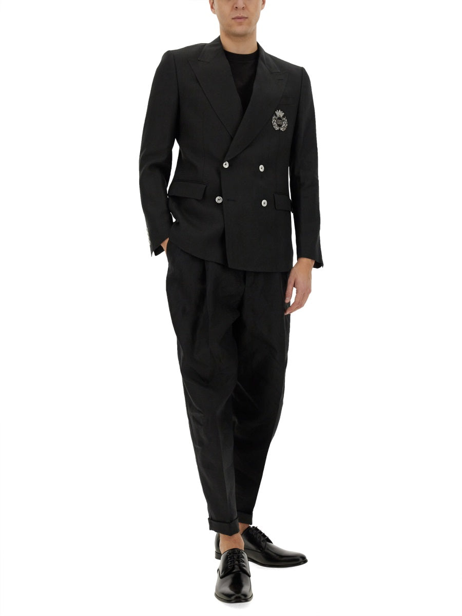 Double-Breasted Jacket Black Linen