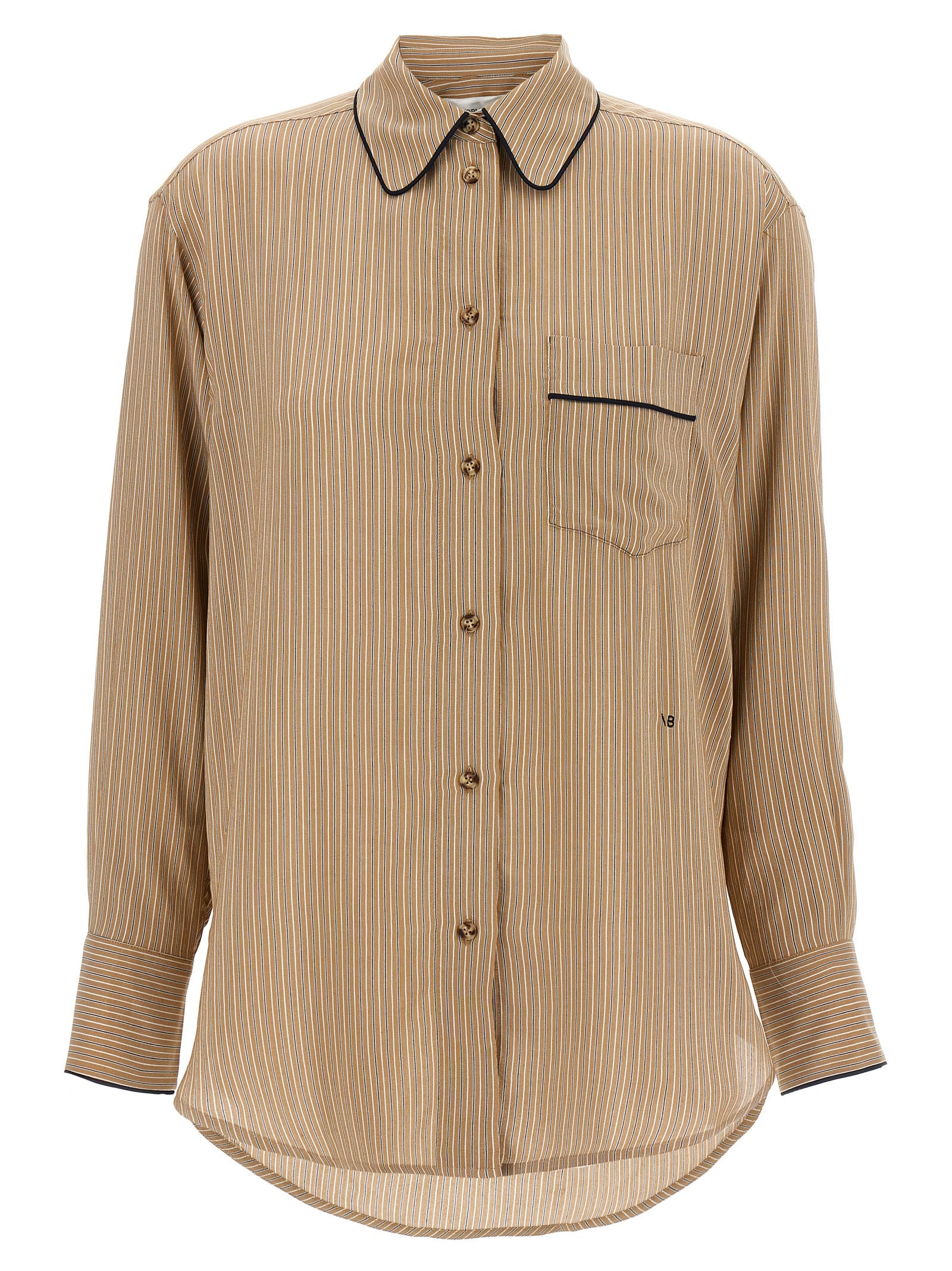 Piping Detail Pyjama shirt Brown Viscose Shirt, Blouse