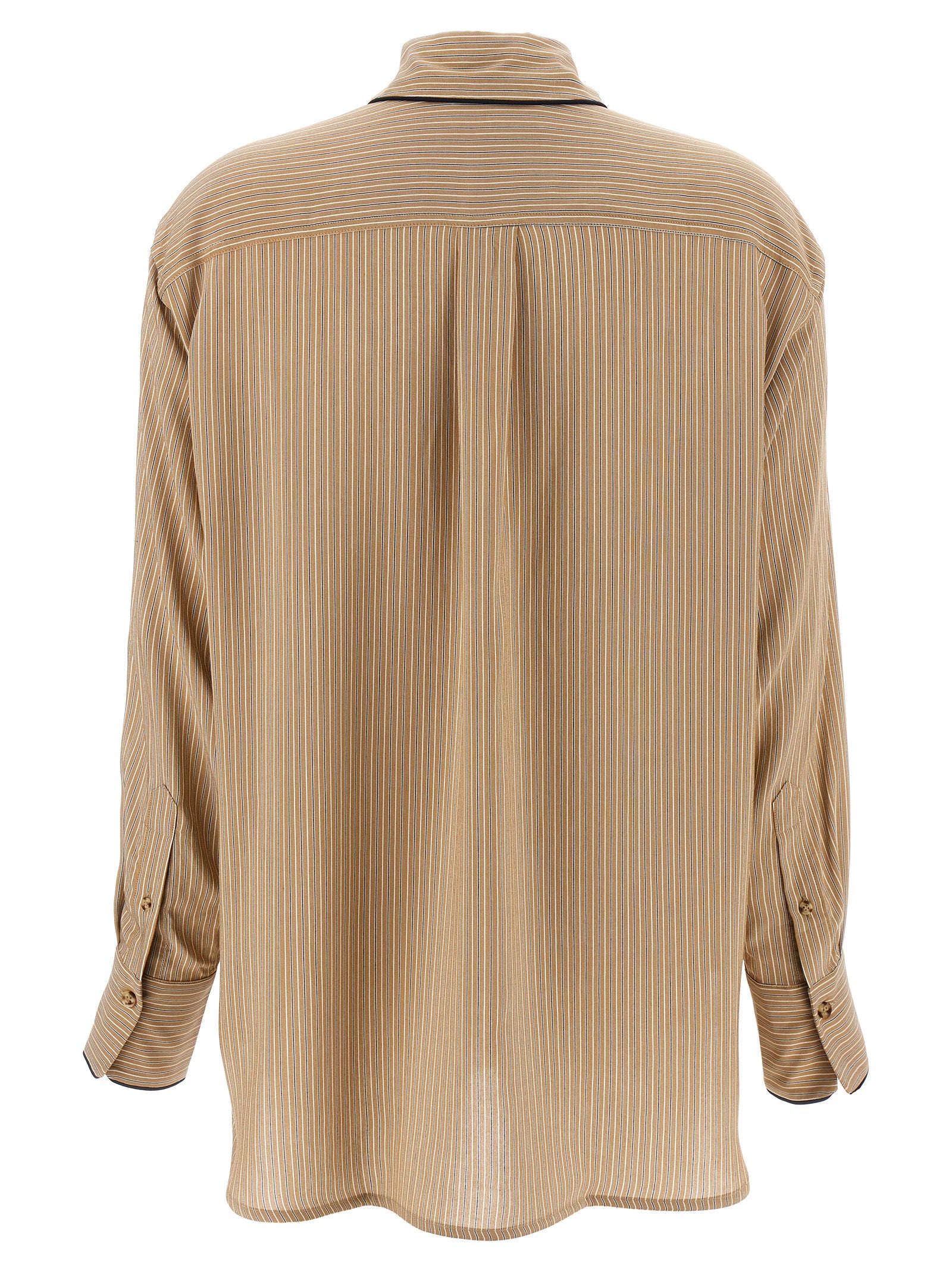 Piping Detail Pyjama shirt Brown Viscose Shirt, Blouse
