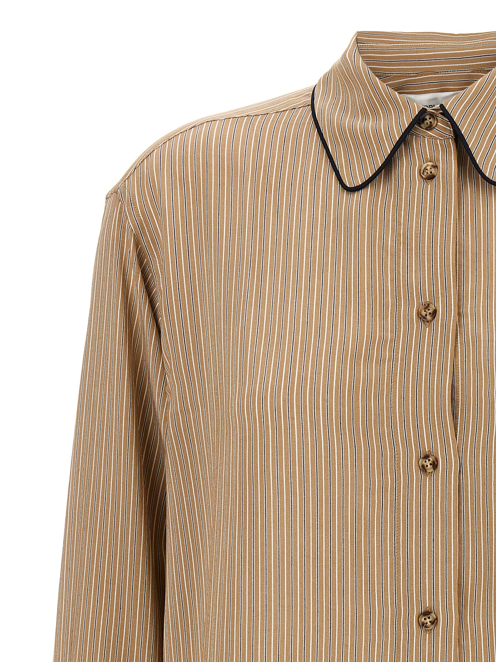 Piping Detail Pyjama shirt Brown Viscose Shirt, Blouse