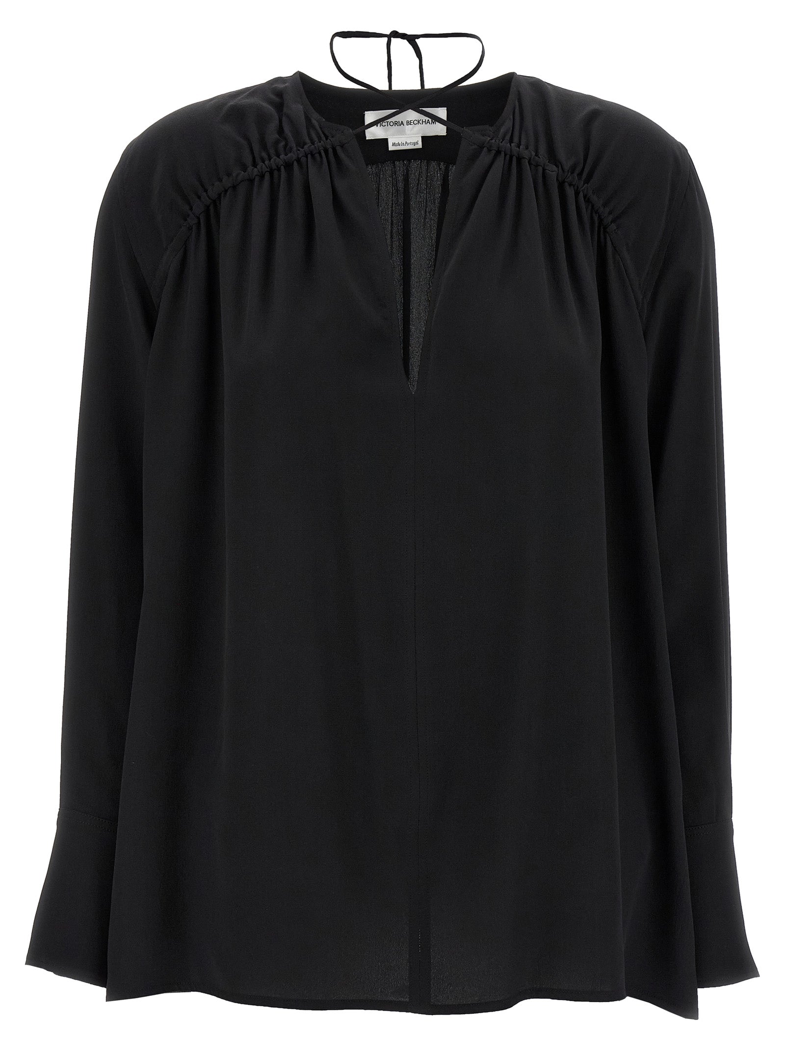 Gather Detail Tie blouse Black Silk Shirt
