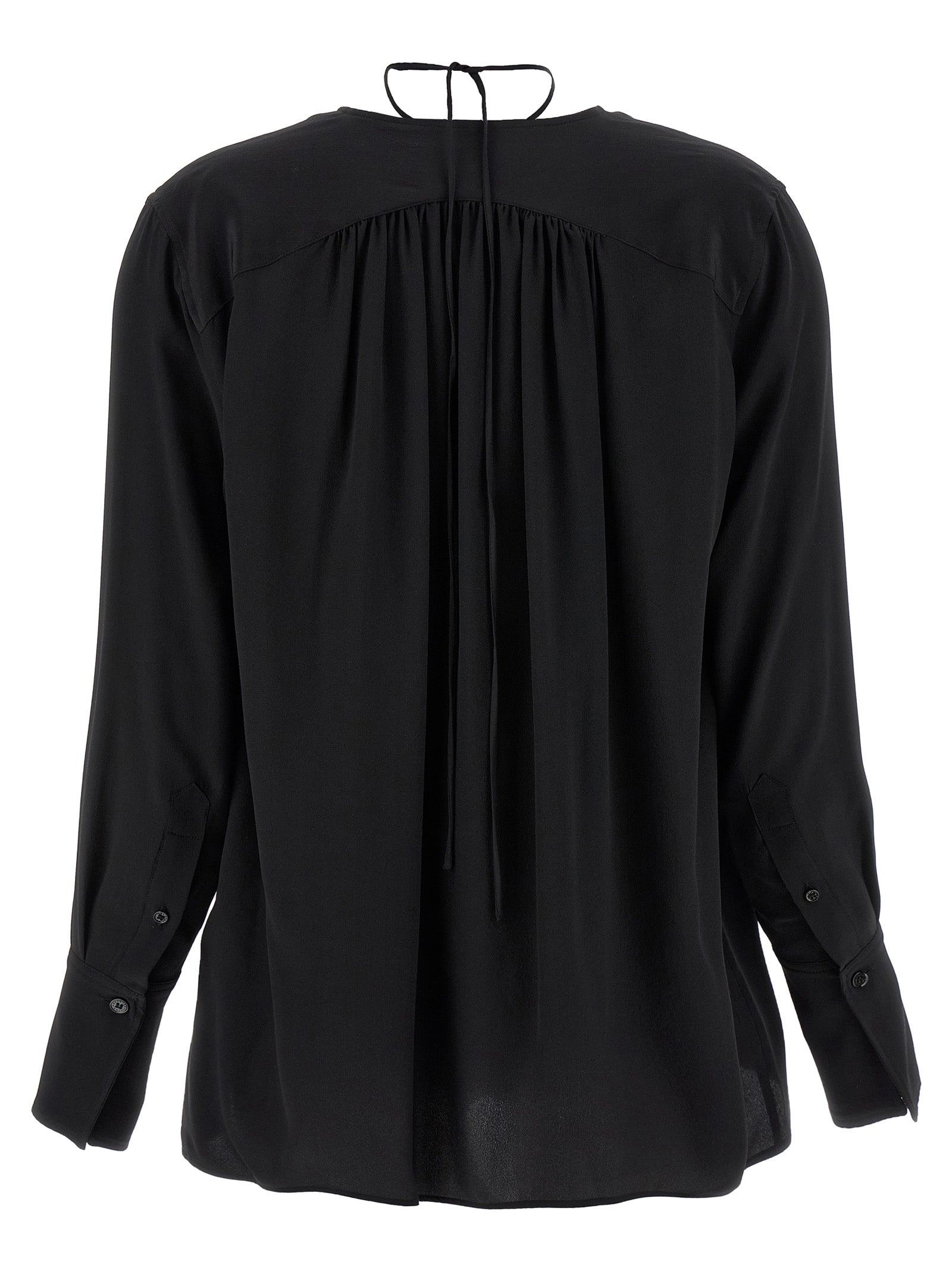 Gather Detail Tie blouse Black Silk Shirt