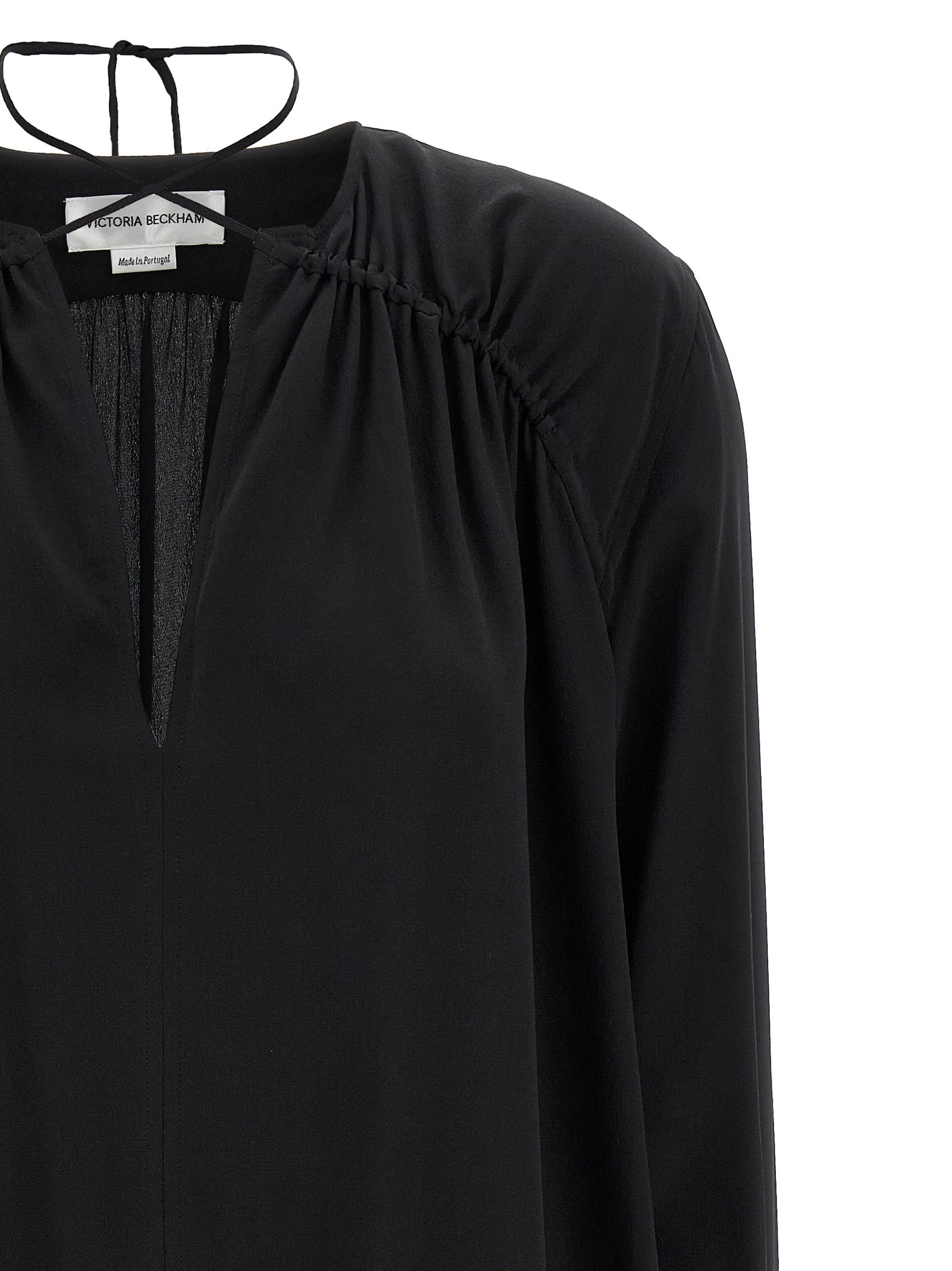 Gather Detail Tie blouse Black Silk Shirt