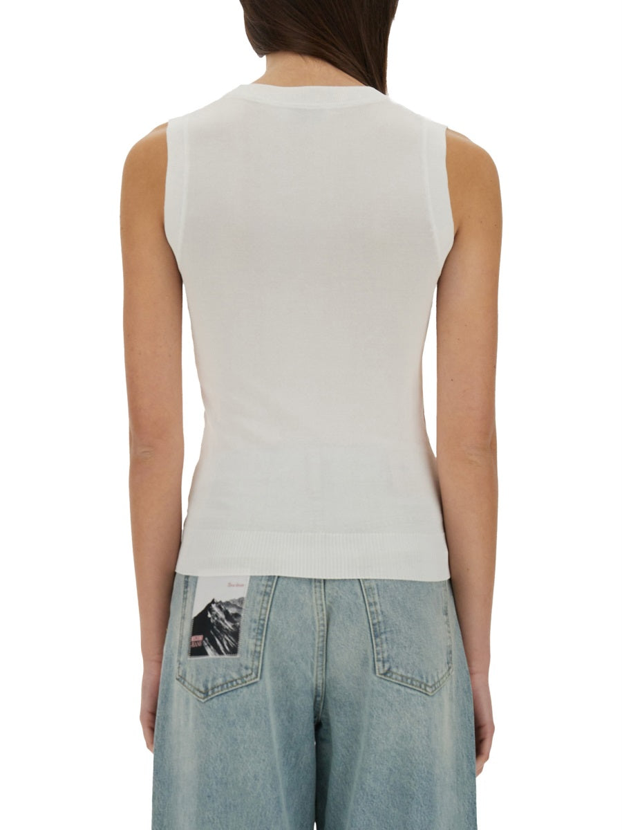 Knit Top With Inlay Logo White Viscose Polyamide Tops