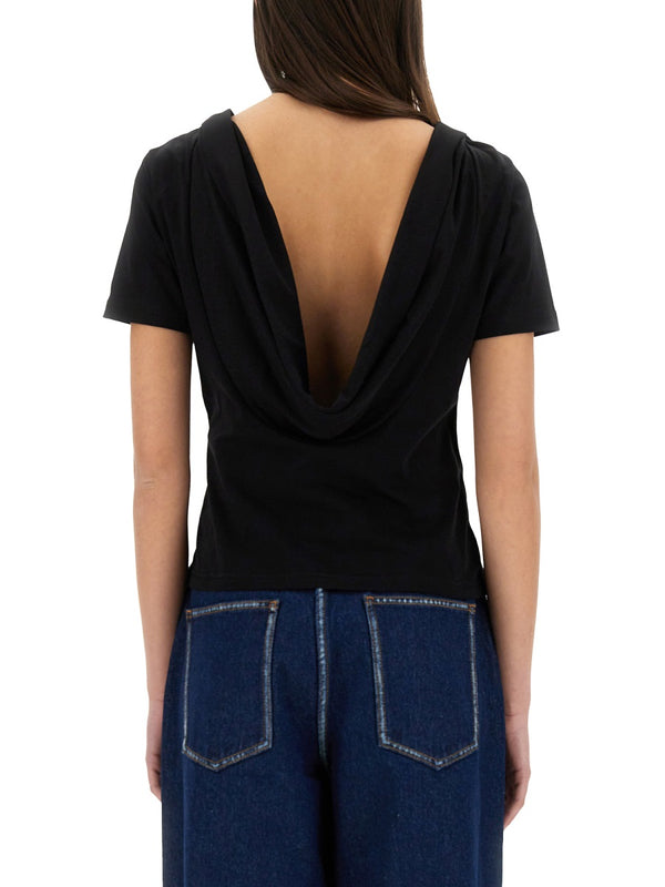 T-Shirt With Back Neckline Black Cotton T-shirts