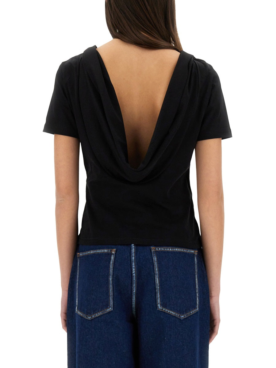 T-Shirt With Back Neckline Black Cotton T-shirts