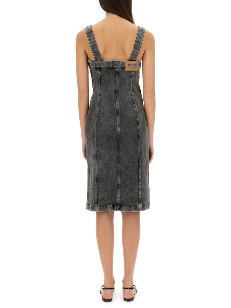 Denim Midi Dress Grey Cotton