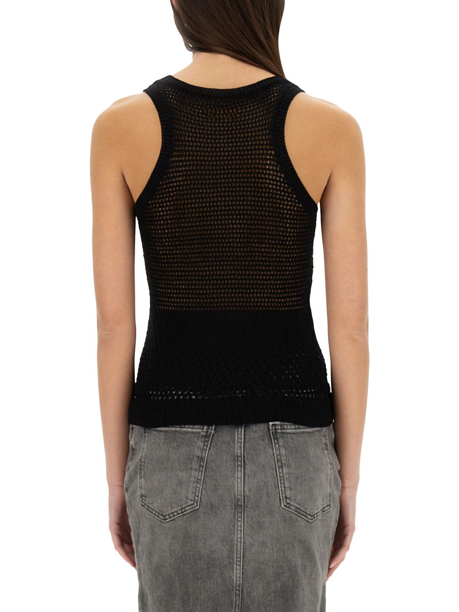 Mesh Top With Logo Black Cotton Tops