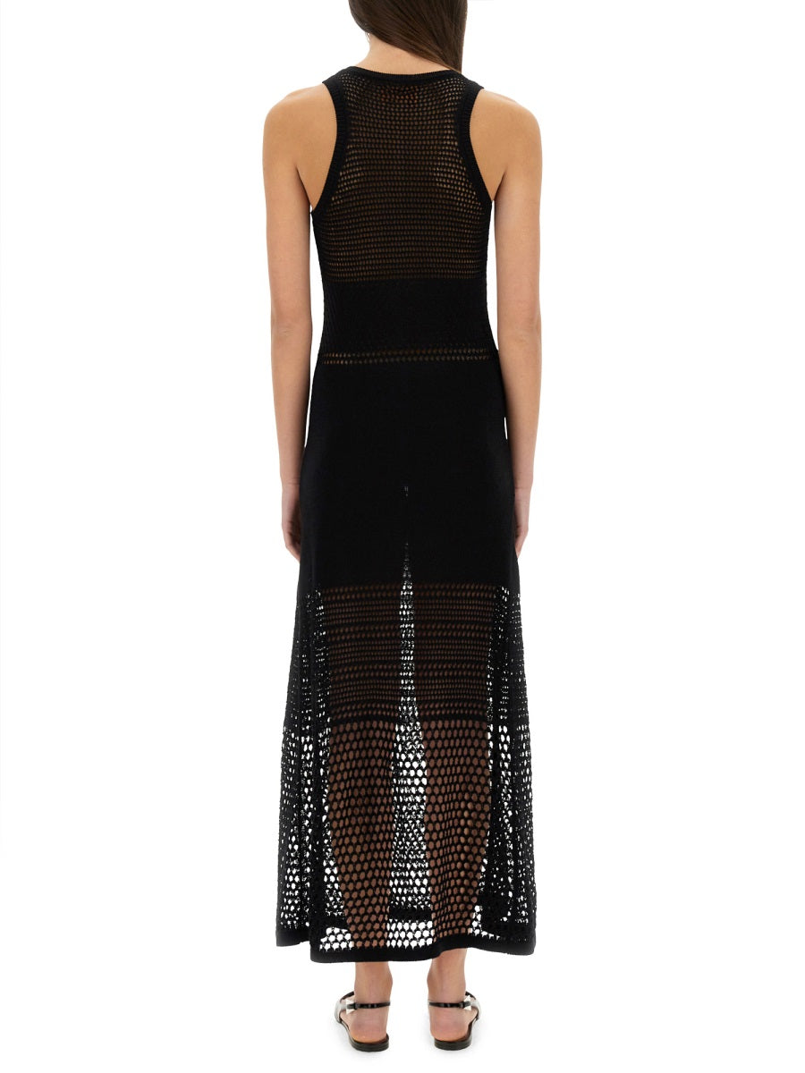 Mesh Dress With Logo Black Cotton Tops
