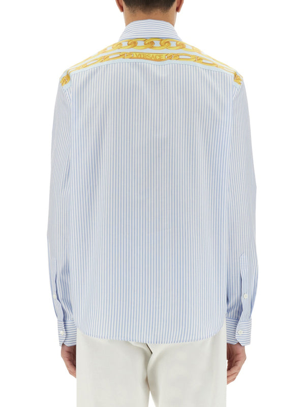 Striped Shirt With Silk Printed Insert Azure Cotton -