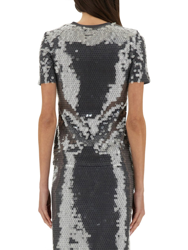 Sequined Top Black Polyamide Tops