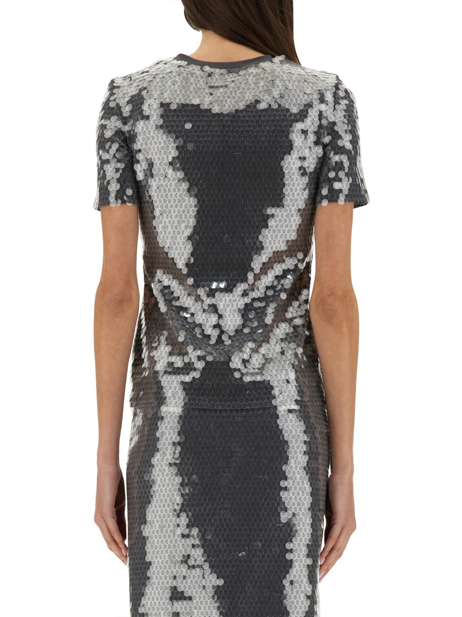 Sequined Top Black Polyamide Tops