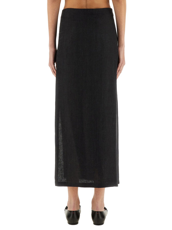 Linen Skirt With Slit Grey
