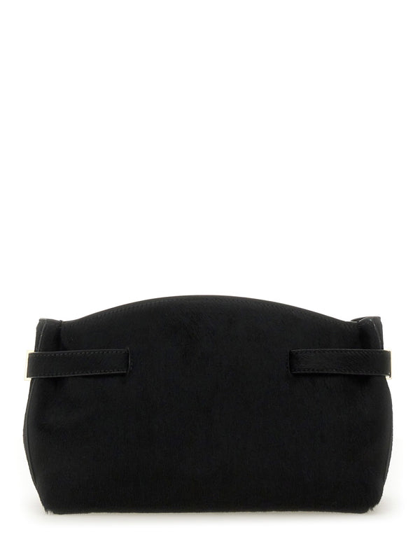 Hug Soft Bag Black Short Hair Calf Clutch