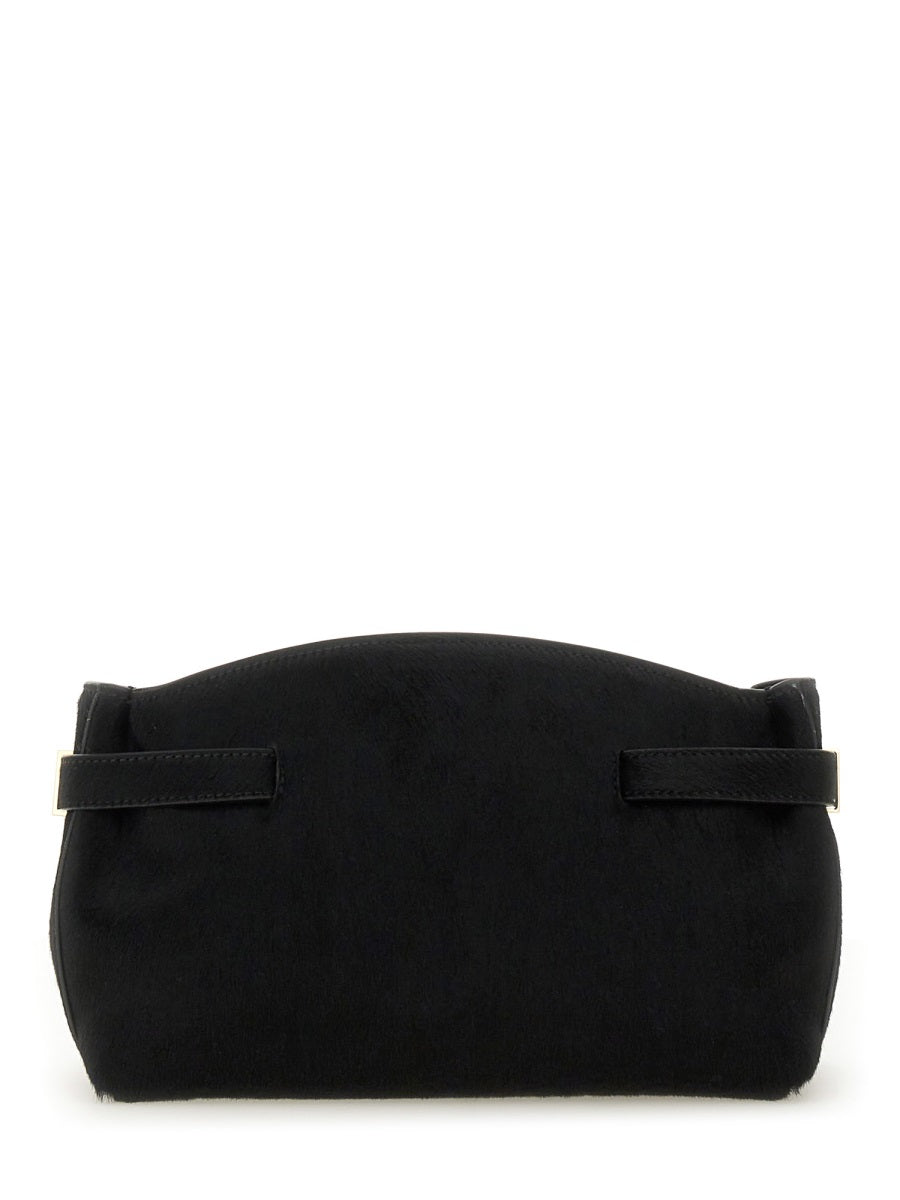 Hug Soft Bag Black Short Hair Calf Clutch