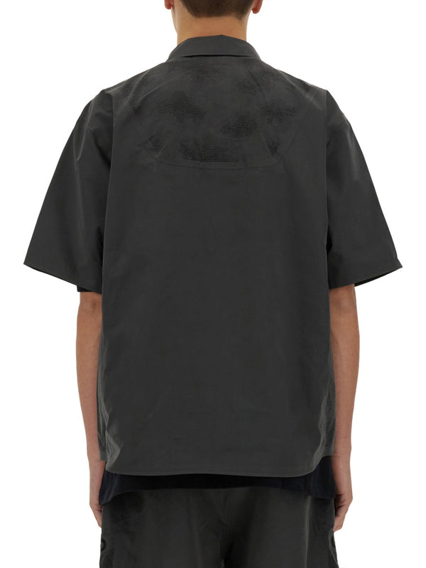 Laser Cut Short Sleeve Shirt Grey Polyester