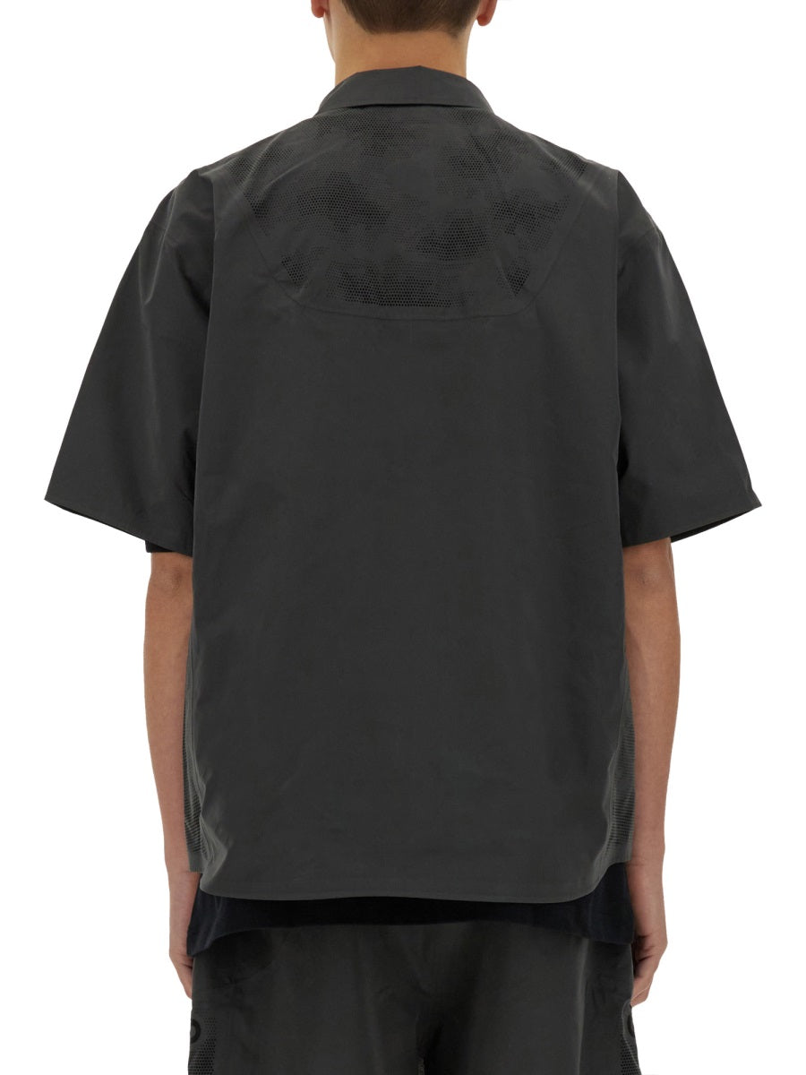 Laser Cut Short Sleeve Shirt Grey Polyester
