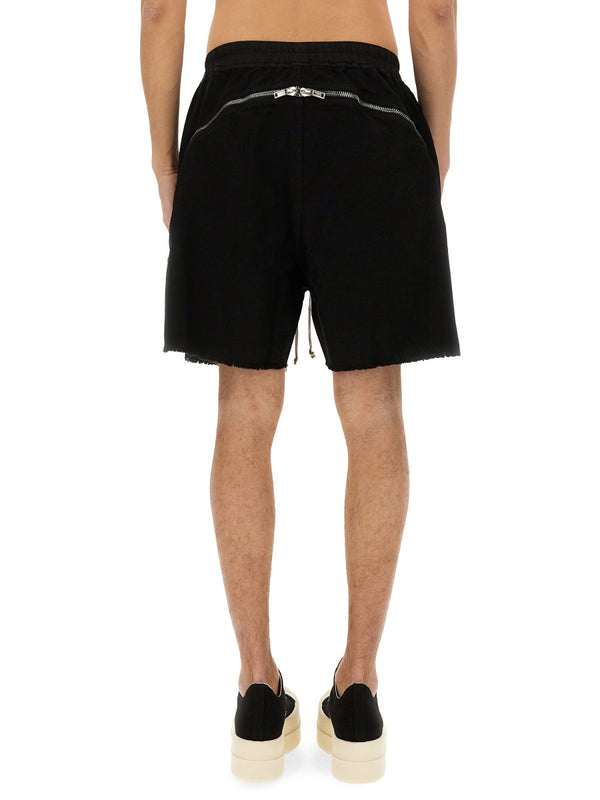Zippered Boxer Shorts Black Cotton Band