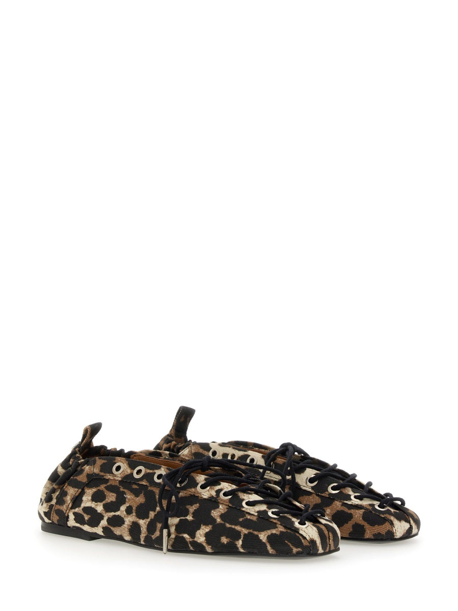 Ballerina Lace-Up Animalier Organic Cotton Elastane Shoe