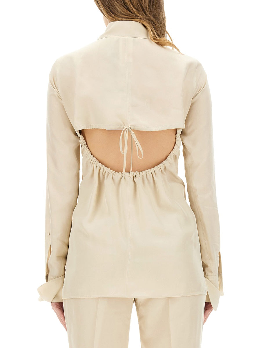 Slim Fit Viscose Shirt Beige