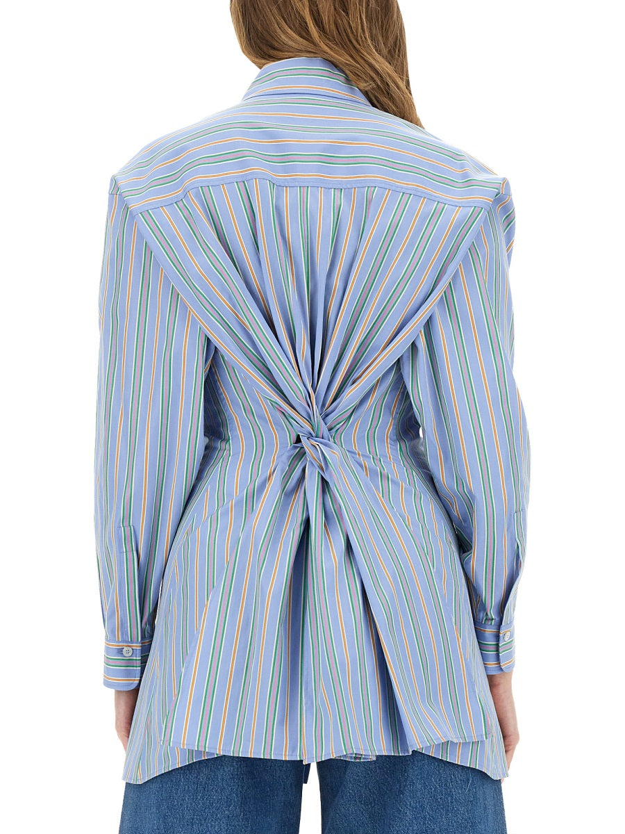Jacquard Shirt With Back Knot Baby Blue Cotton