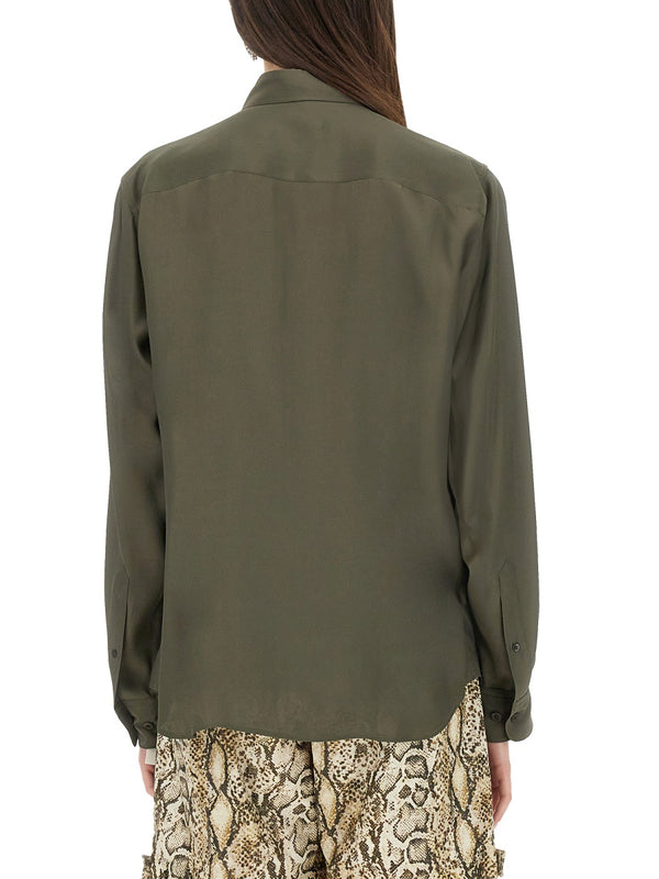 Silk Blend Satin Shirt Green Acetate