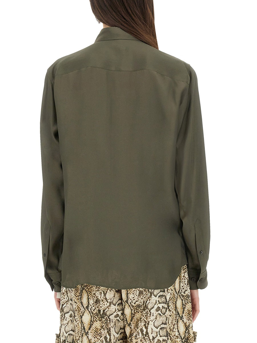 Silk Blend Satin Shirt Green Acetate