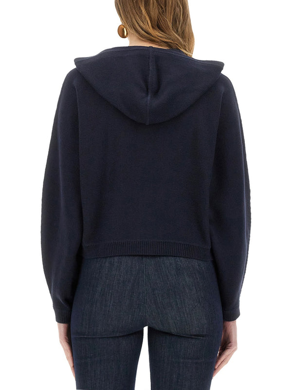 Knit Sweatshirt With Zipper Blue Cotton Jumpers