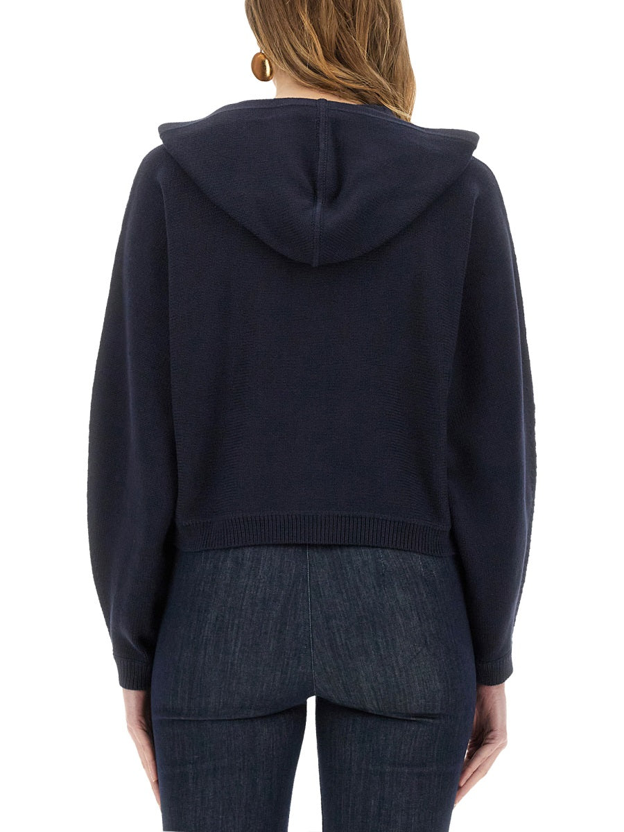 Knit Sweatshirt With Zipper Blue Cotton Jumpers